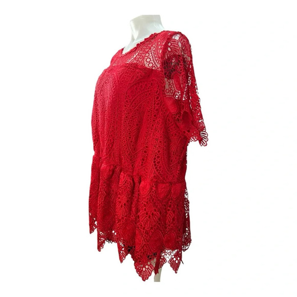 LANE BRYANT  Red Crocheted Lace Scalloped Peplum Blouse—SZ. 22 - Picture 8 of 9